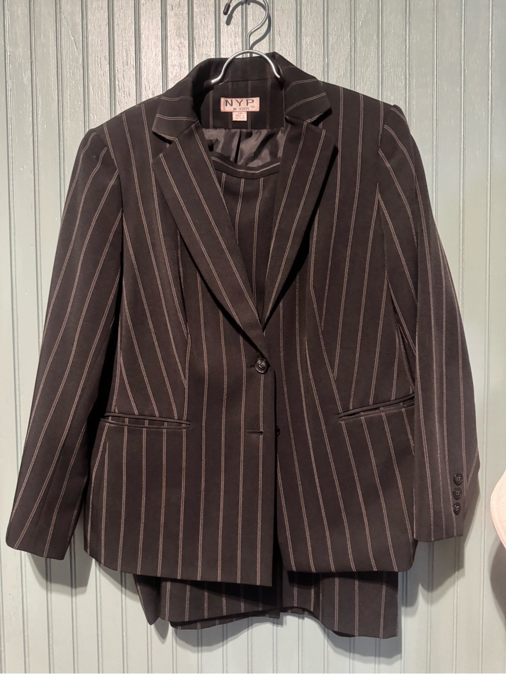 NYP Women's Black Pinstripe Single-Button Blazer